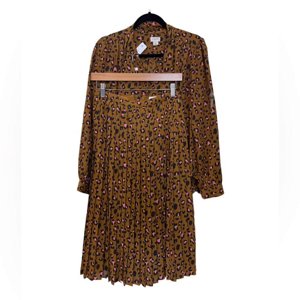 J.Crew Leopard Print Blouse & Pleated Midi Skirt Set – XS / 0